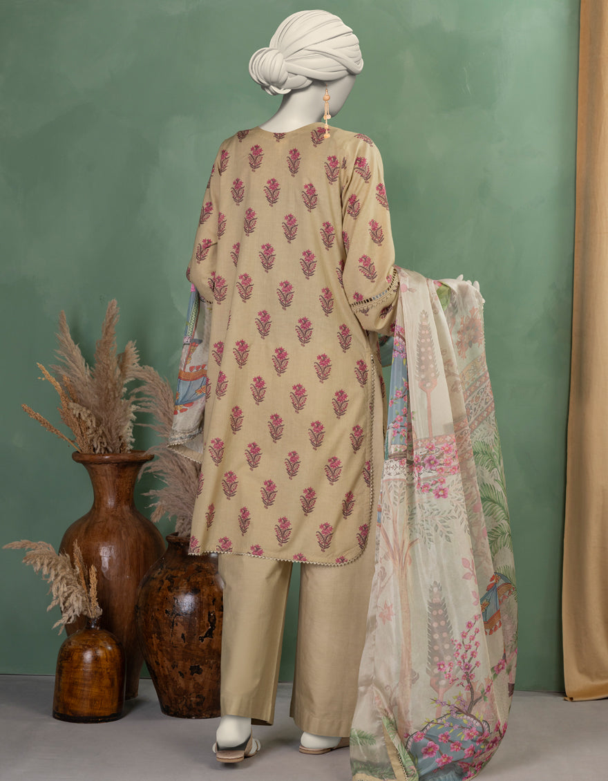 Lawn Beige Unstitched Suit - J. Junaid Jamshed