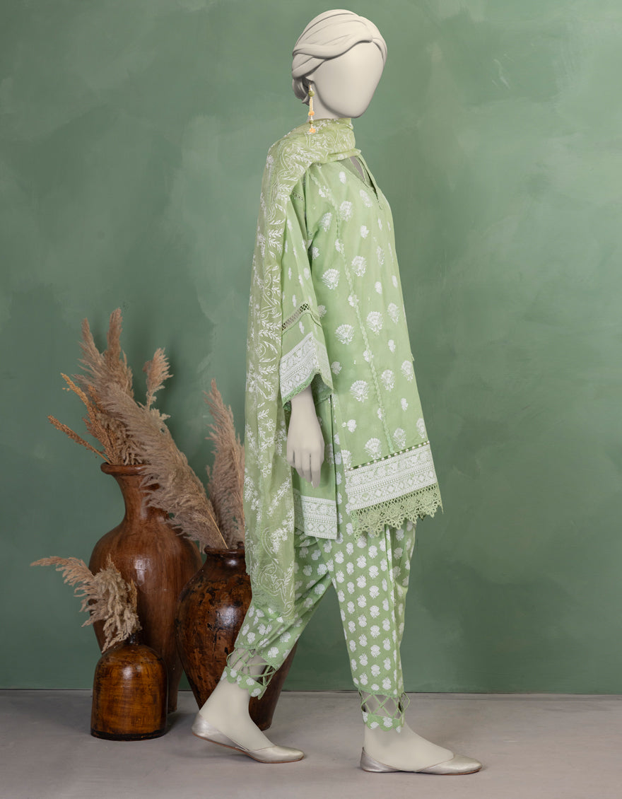 Lawn Green Unstitched Suit - J. Junaid Jamshed