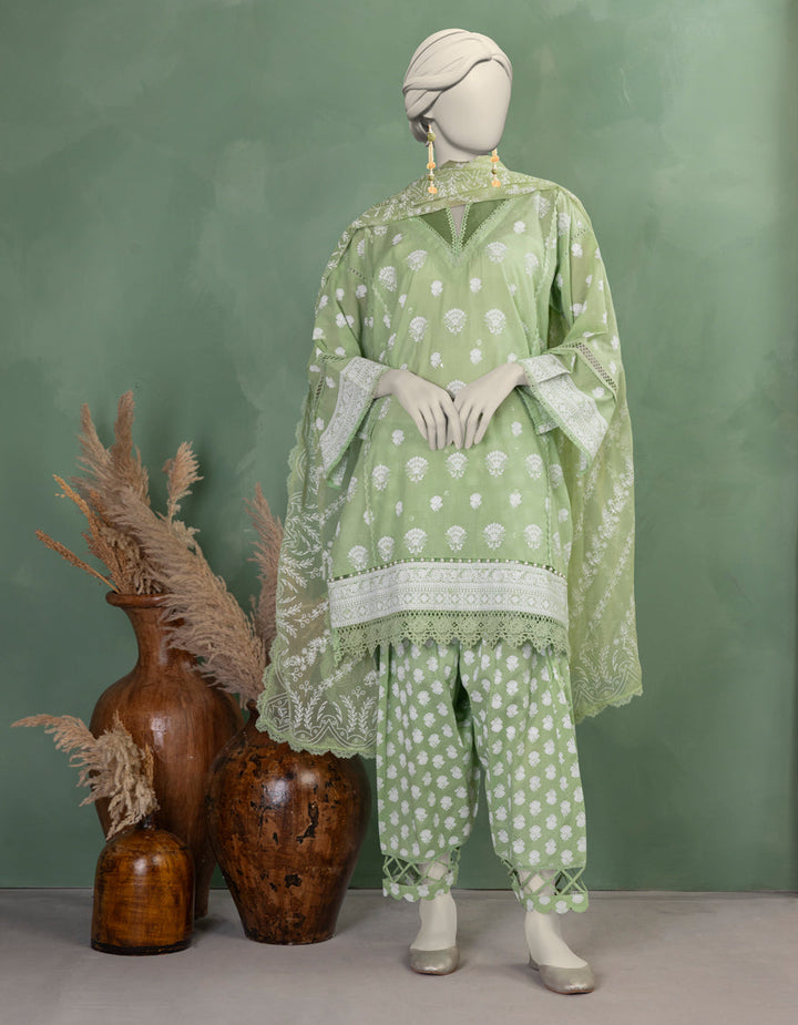 Lawn Green Unstitched Suit - J. Junaid Jamshed