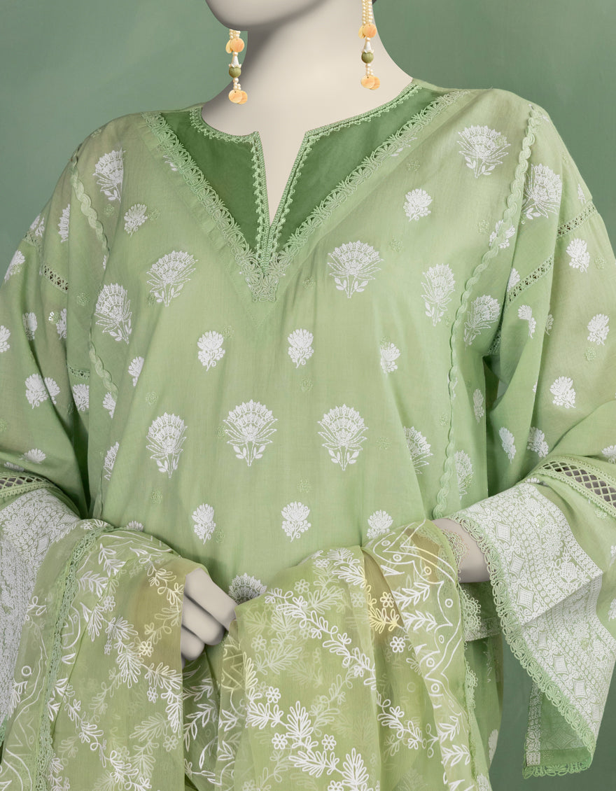 Lawn Green Unstitched Suit - J. Junaid Jamshed