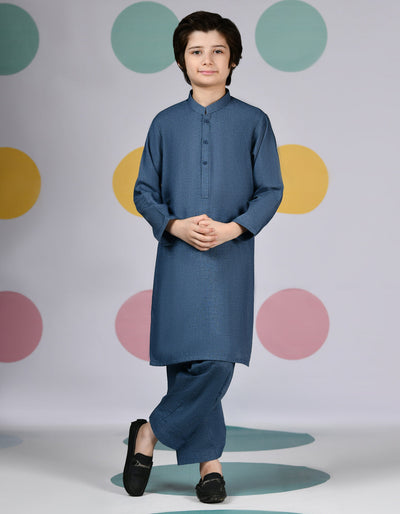 Blended Blue Kameez Shalwar - J. Junaid Jamshed