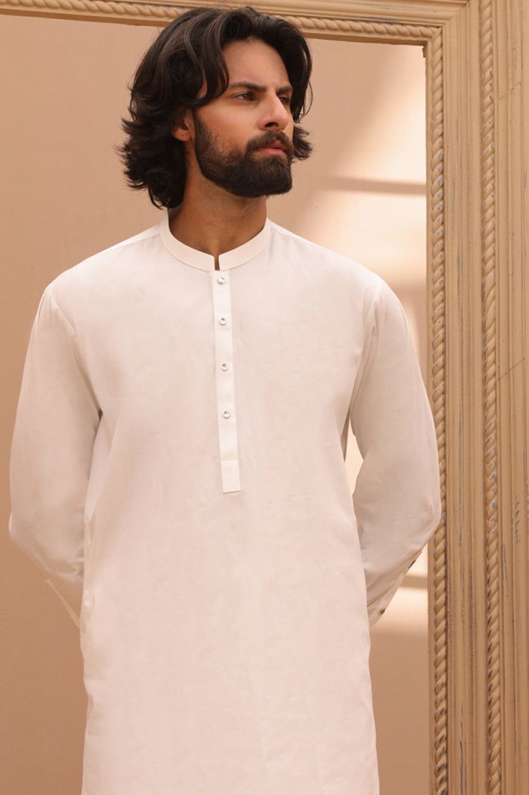 Cotton White Kurta Trouser - J. Junaid Jamshed