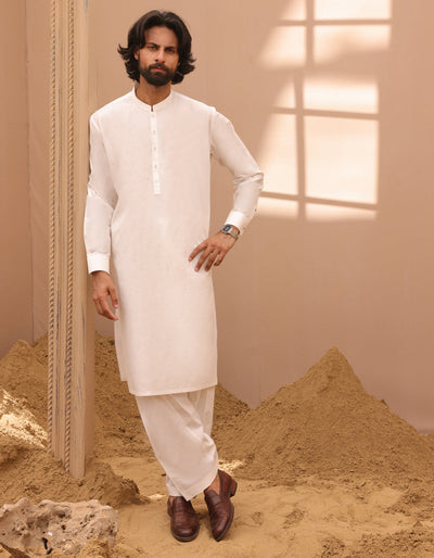 Cotton White Kurta Trouser - J. Junaid Jamshed