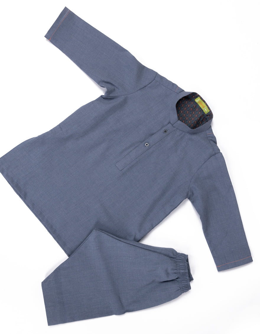 Blended Blueish Grey Kameez Shalwar - J. Junaid Jamshed