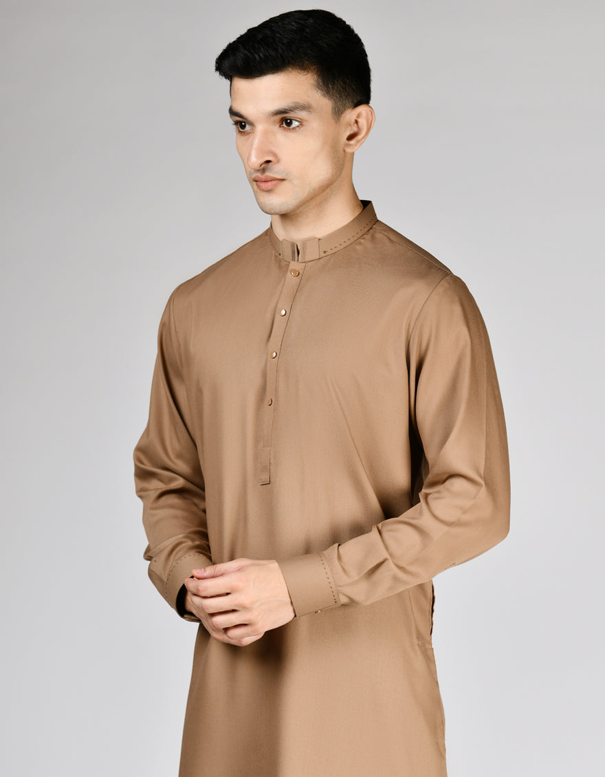 Blended Camel Brown Kurta Trouser- J. Junaid Jamshed