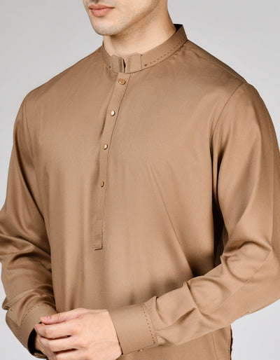 Blended Camel Brown Kurta Trouser- J. Junaid Jamshed