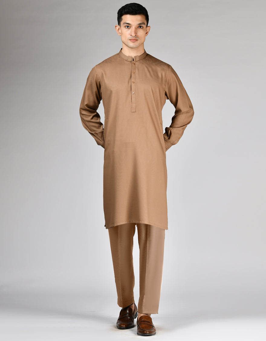 Blended Camel Brown Kurta Trouser- J. Junaid Jamshed