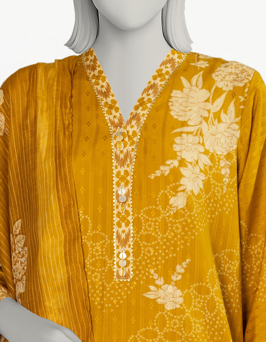 Doria Yellow Stitched Suit - J. Junaid Jamshed