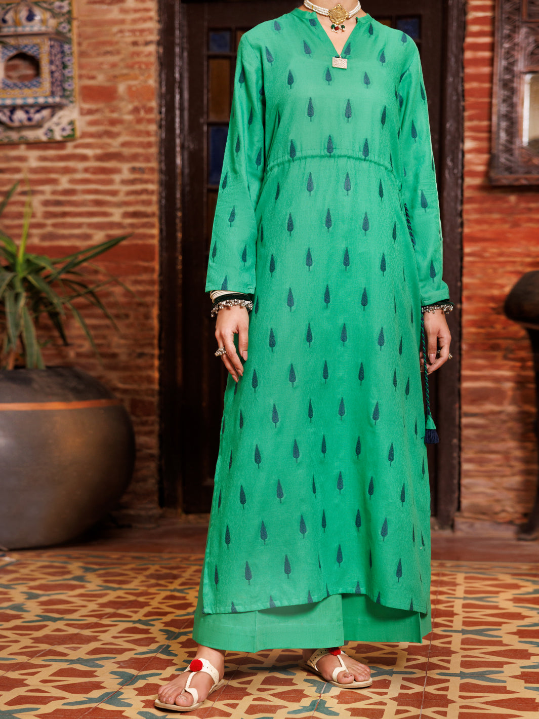 Yarn Dyed Green Kurti - Almirah