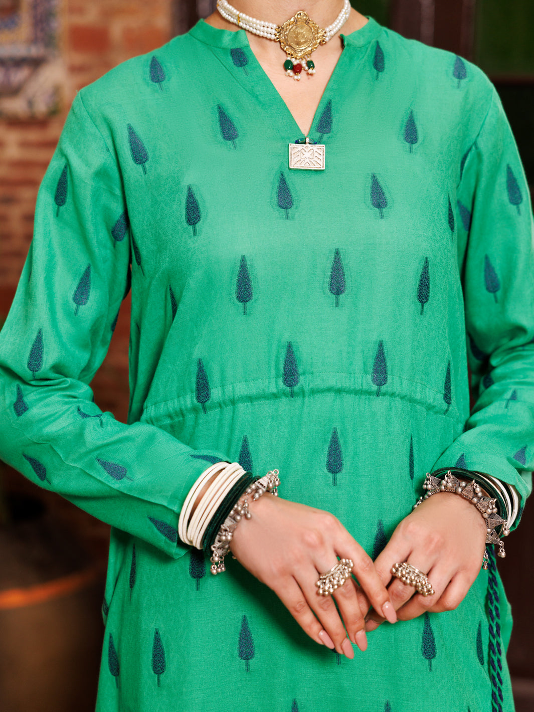 Yarn Dyed Green Kurti - Almirah