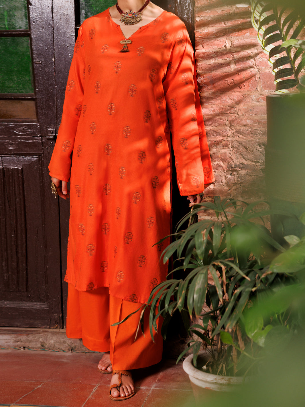 Yarn Dyed Orange Kurti - Almirah