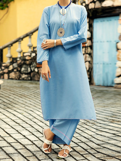 Yarn Dyed Sky Blue Stitched Suit - Almirah