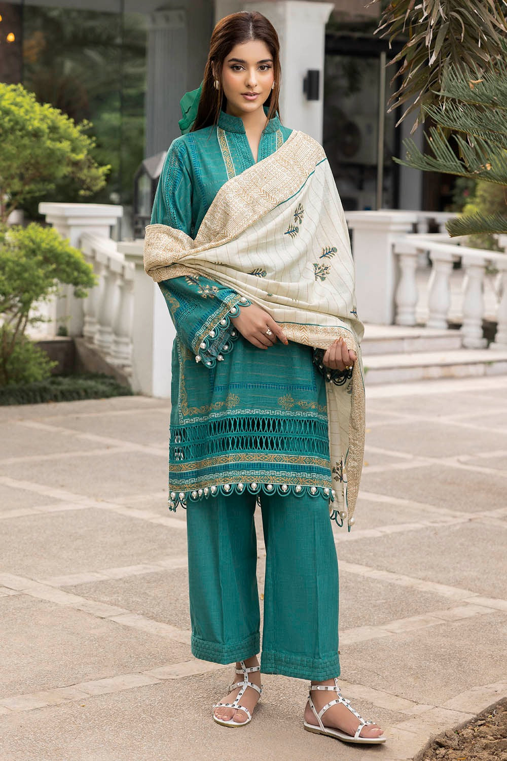 Khaddar Printed Sea Green Stitched Suit - Gul Ahmed