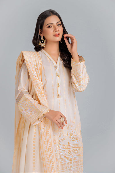 Jacquard Off White 3 Piece Stitched Suit - Bonanza