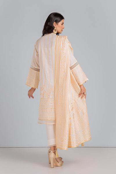 Jacquard Off White 3 Piece Stitched Suit - Bonanza