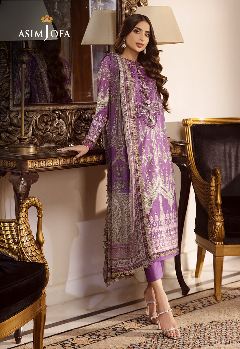 Cambric Purple Stitched Suit - Asim Jofa