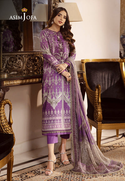 Cambric Purple Stitched Suit - Asim Jofa