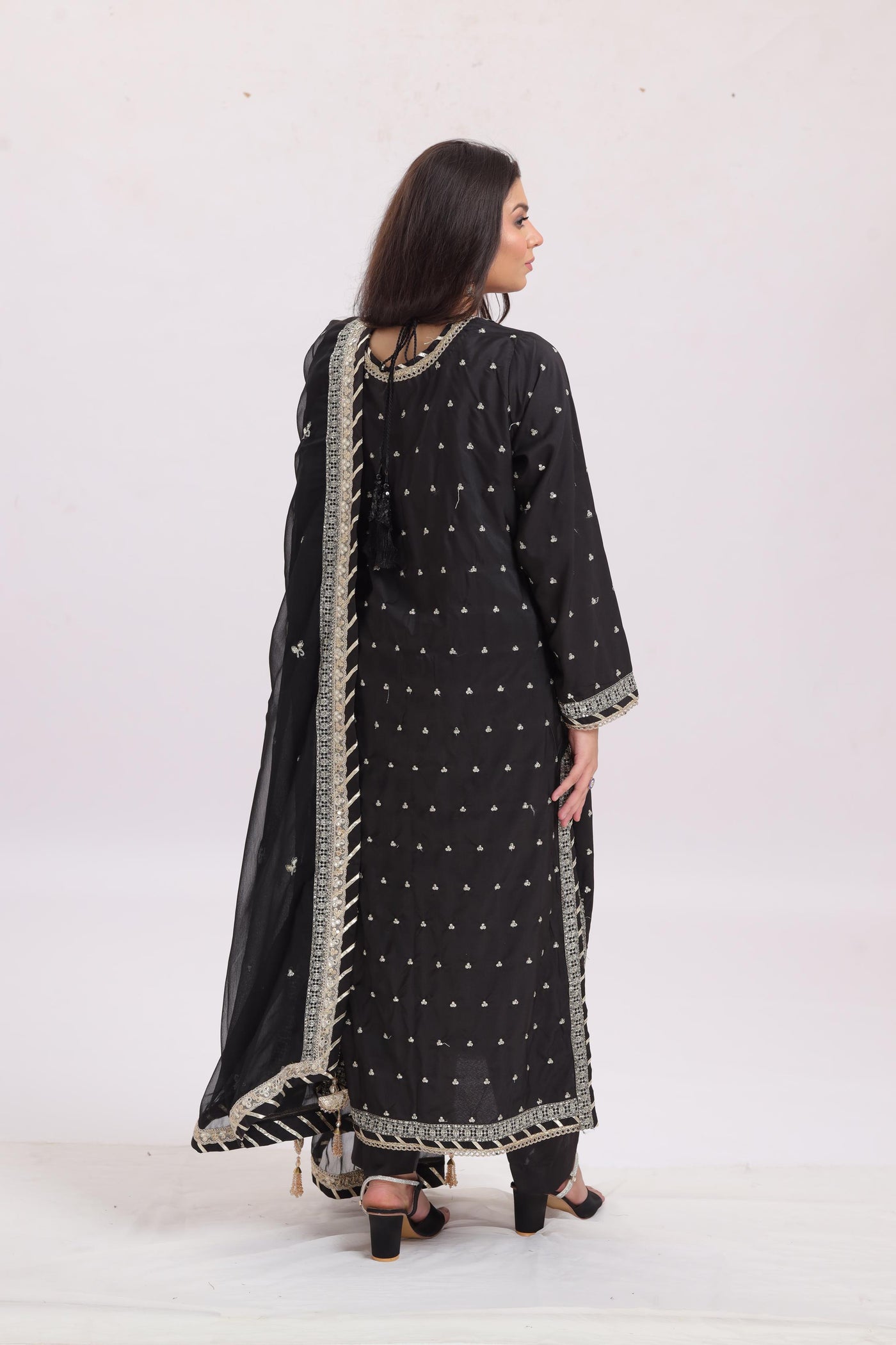 Silk Black Stitched Suit - Asim Jofa