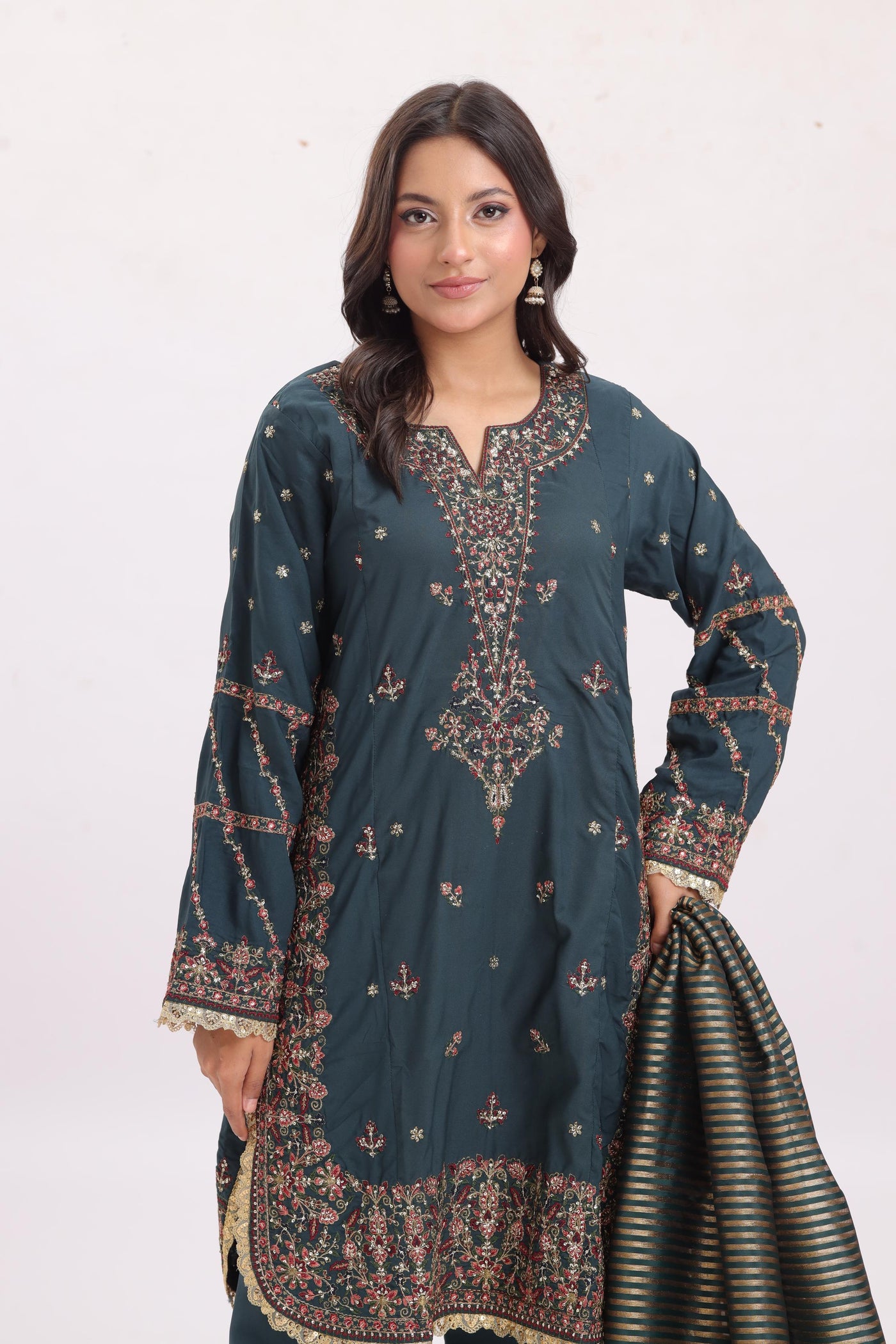 Chiffon Green Stitched Suit - Asim Jofa