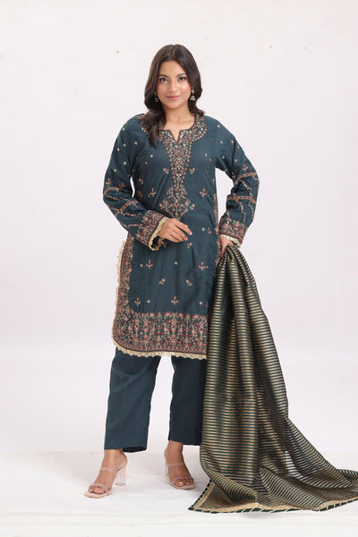 Chiffon Green Stitched Suit - Asim Jofa