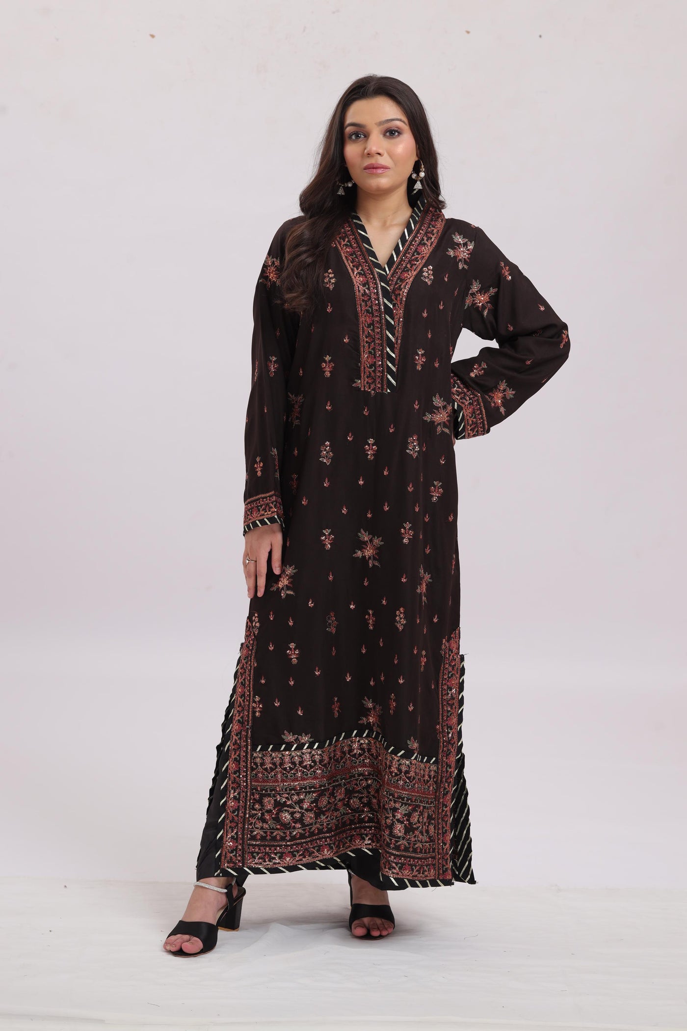 Boski Silk Brown Kaftan - Asim Jofa