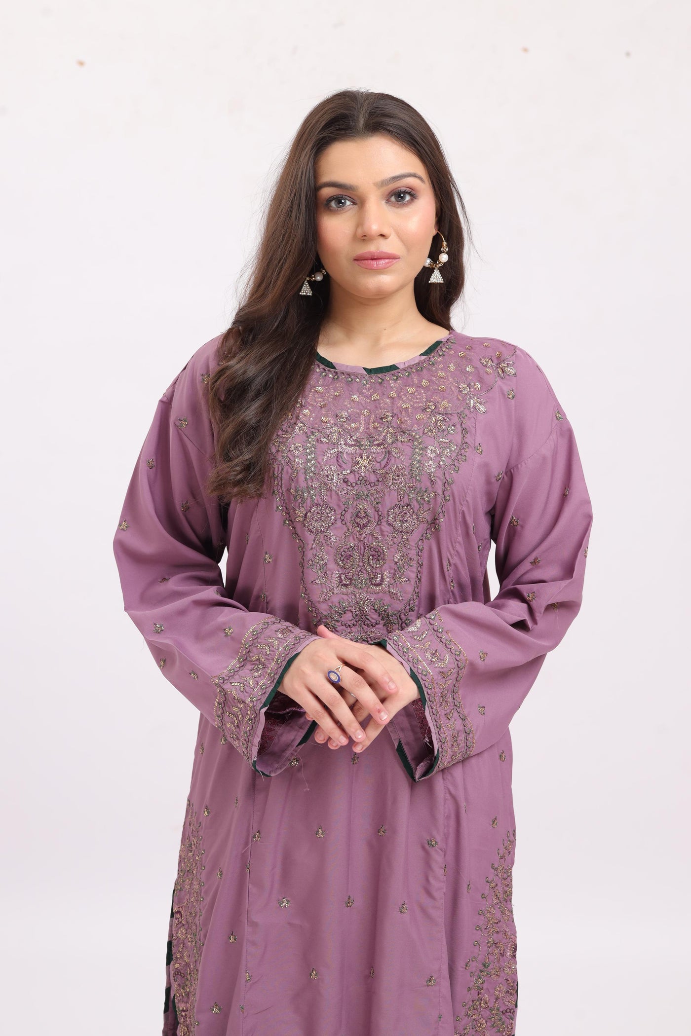 Embroidered Silk Lavender Stitched Suit - Asim Jofa