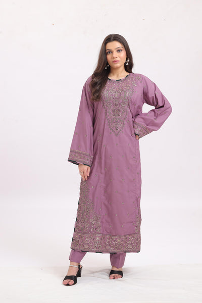 Embroidered Silk Lavender Stitched Suit - Asim Jofa