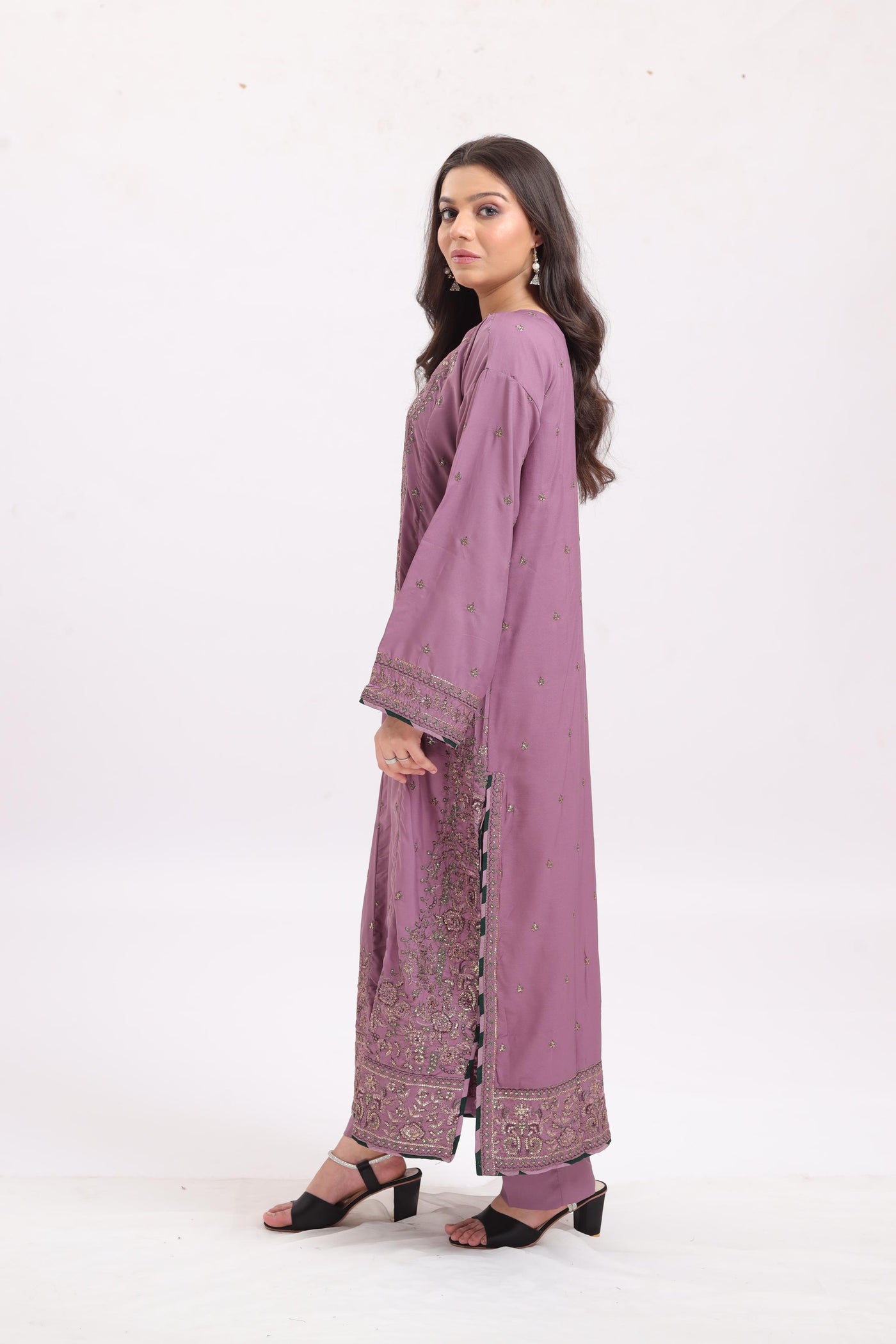 Embroidered Silk Lavender Stitched Suit - Asim Jofa