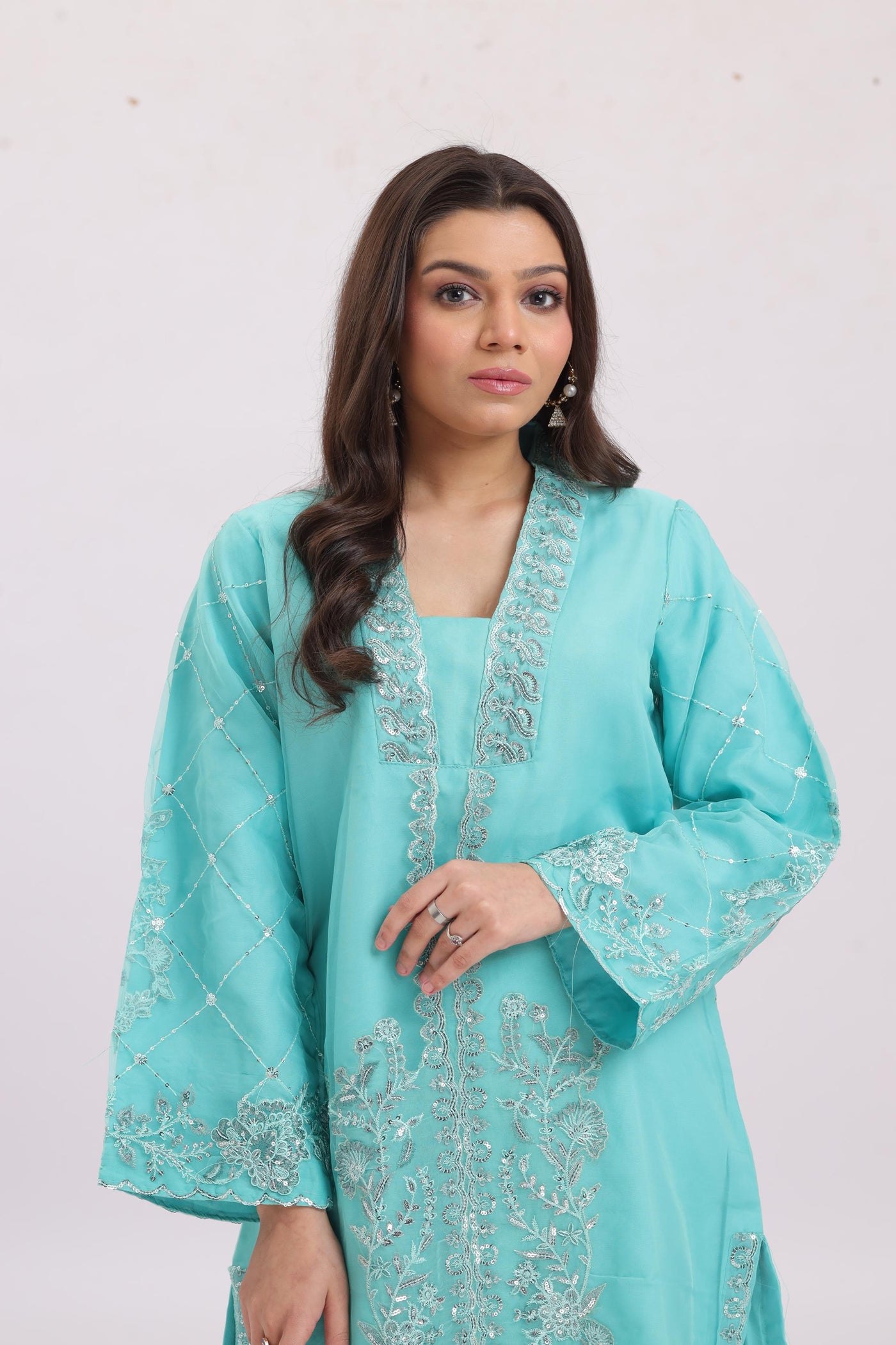 Embroidered Organza Green Stitched Suit - Asim Jofa