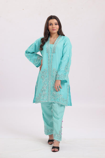 Embroidered Organza Green Stitched Suit - Asim Jofa