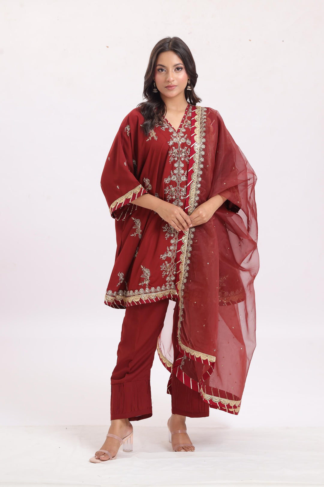 Embroidered Silk Rust Stitched Suit - Asim Jofa
