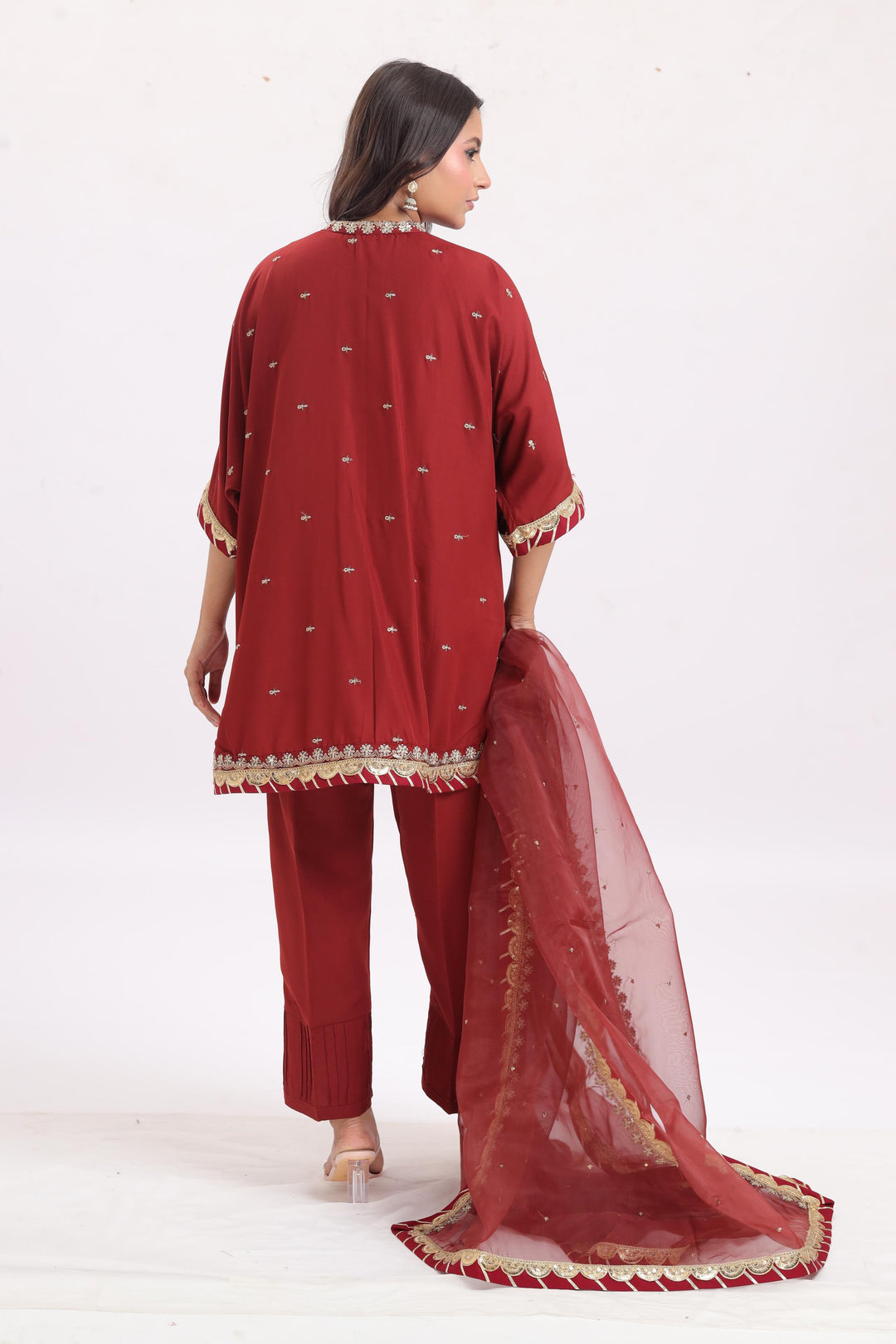 Embroidered Silk Rust Stitched Suit - Asim Jofa