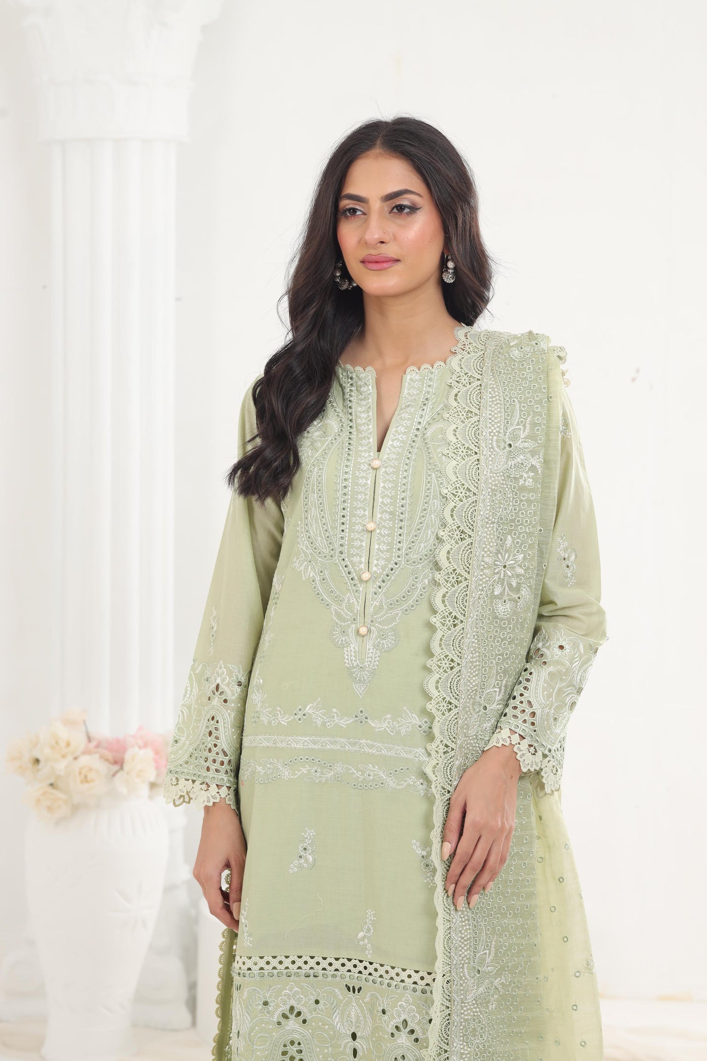 Celadon - Afrozeh Chikankari Lawn Stitched