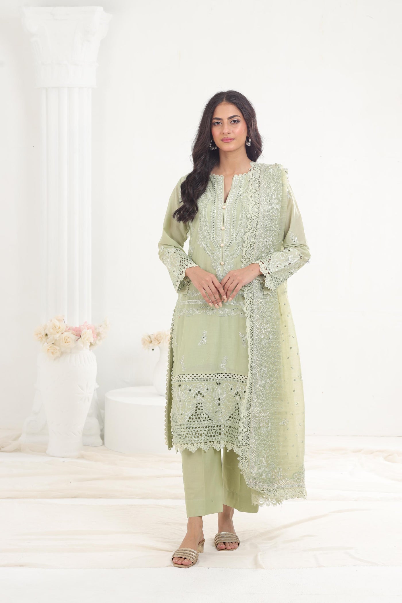 Celadon - Afrozeh Chikankari Lawn Stitched