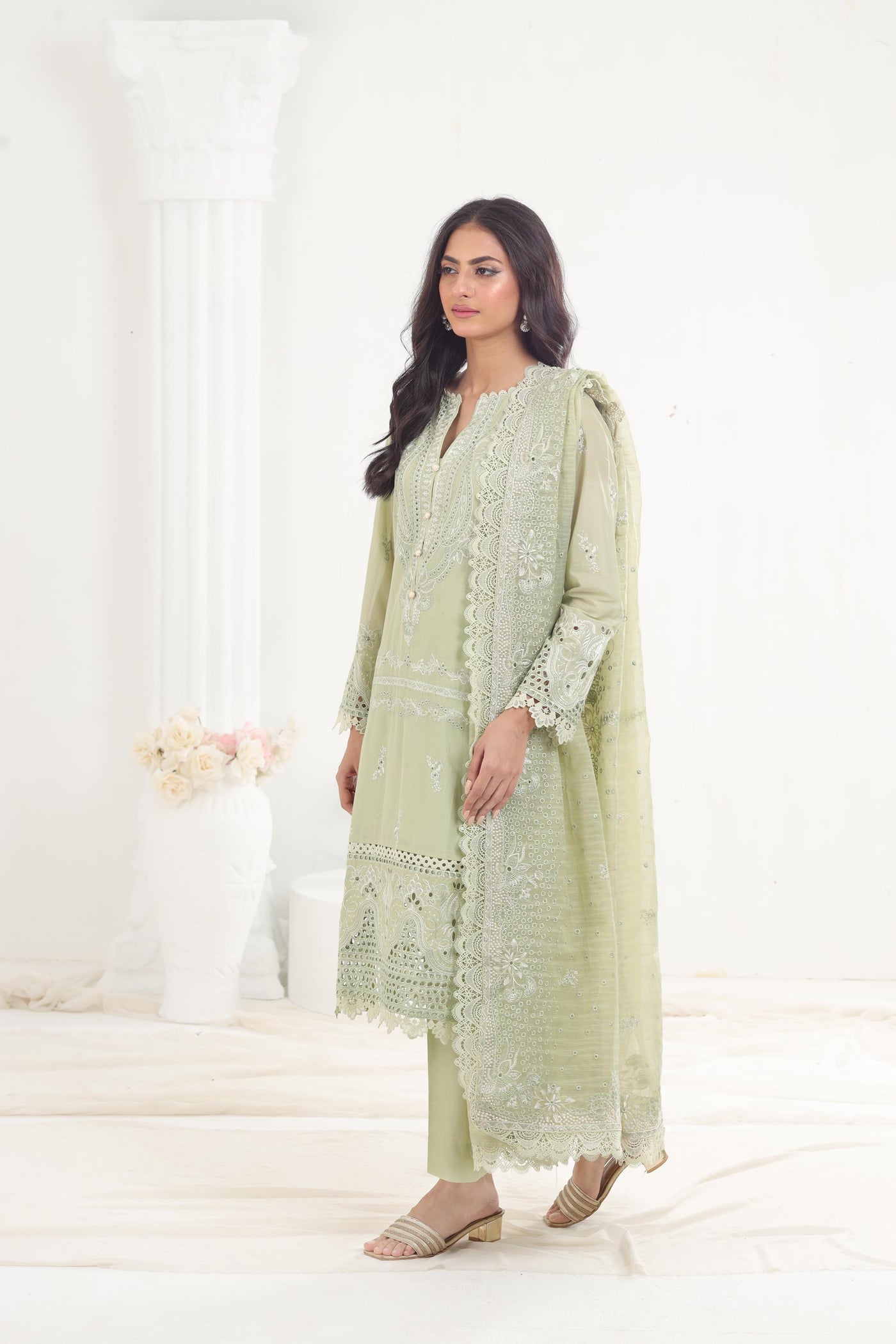 Celadon - Afrozeh Chikankari Lawn Stitched