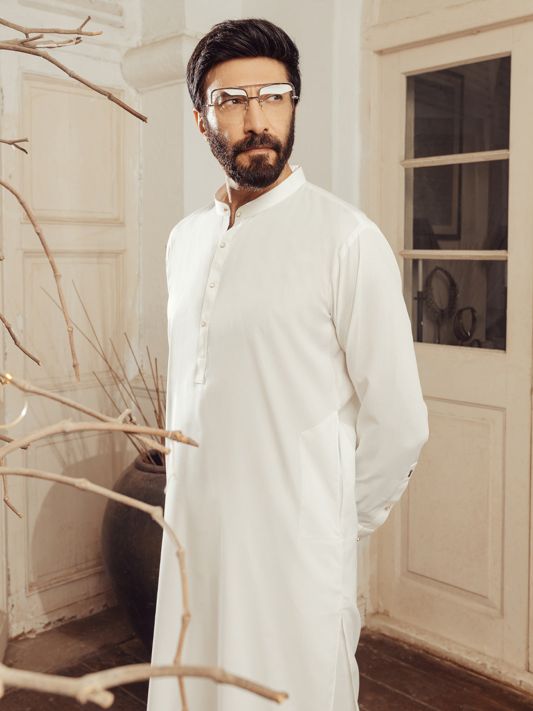 Blended White Shalwar Kameez - J. Junaid Jamshed