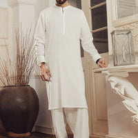 Blended White Kurta Trouser - Almirah