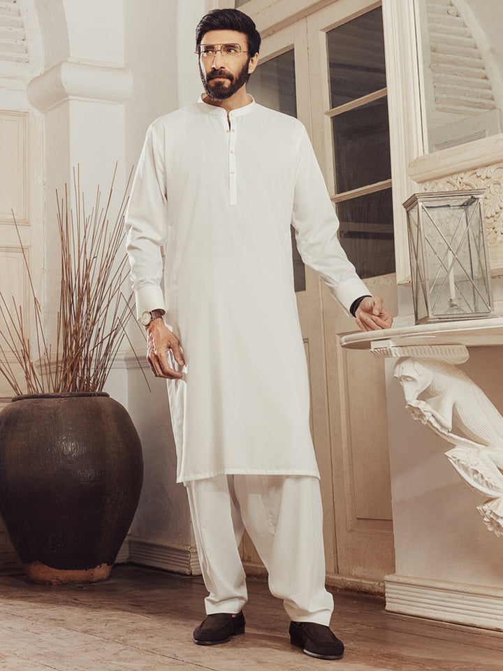 Blended White Shalwar Kameez - Almirah