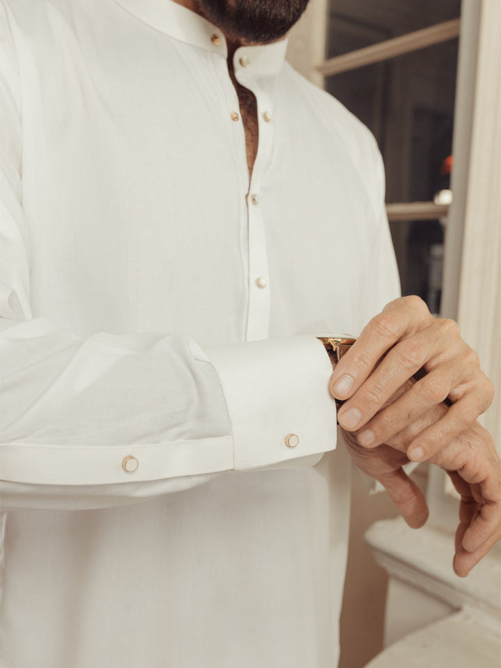 Blended White Shalwar Kameez - Almirah