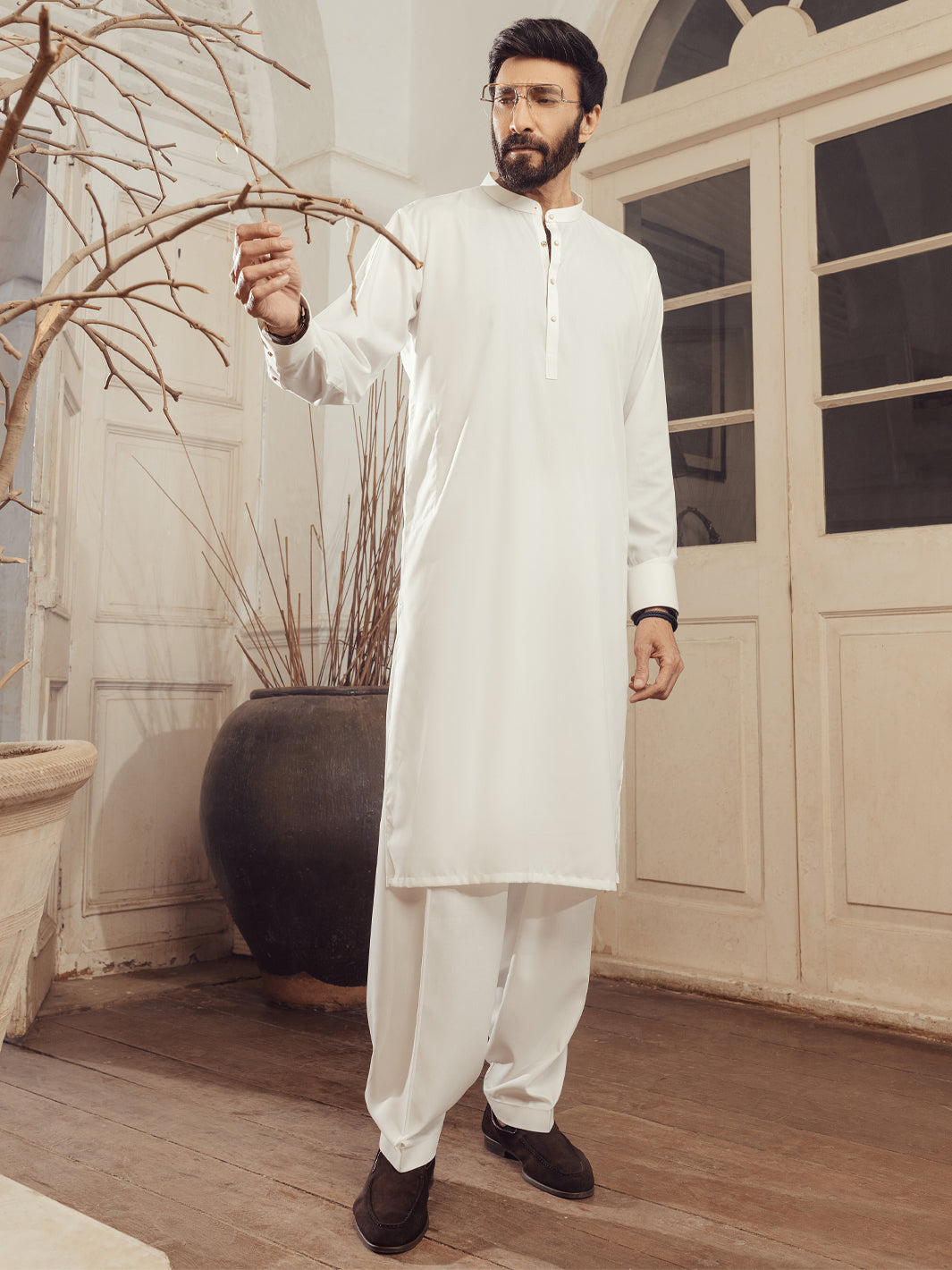 Blended White Shalwar Kameez - Almirah