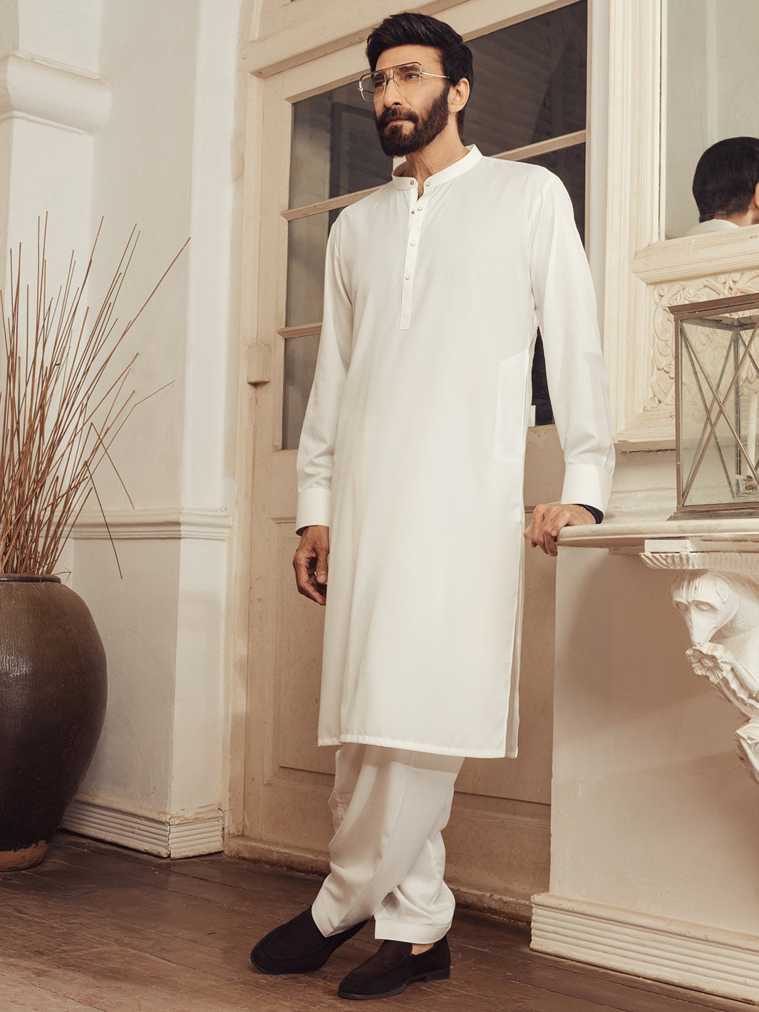 Blended White Shalwar Kameez - J. Junaid Jamshed