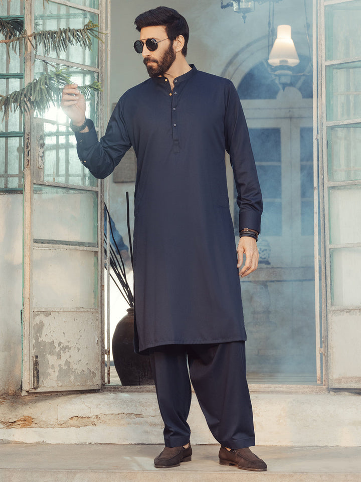 Blended Midnight Blue Kurta Trouser - Almirah