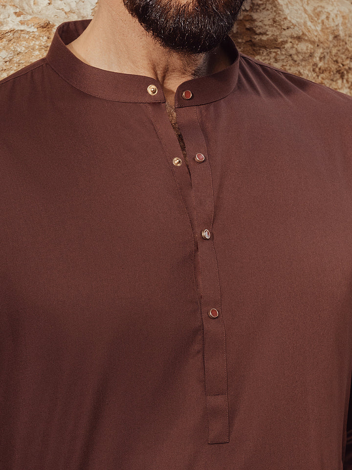 Blended Maroon Kurta Trouser - Almirah