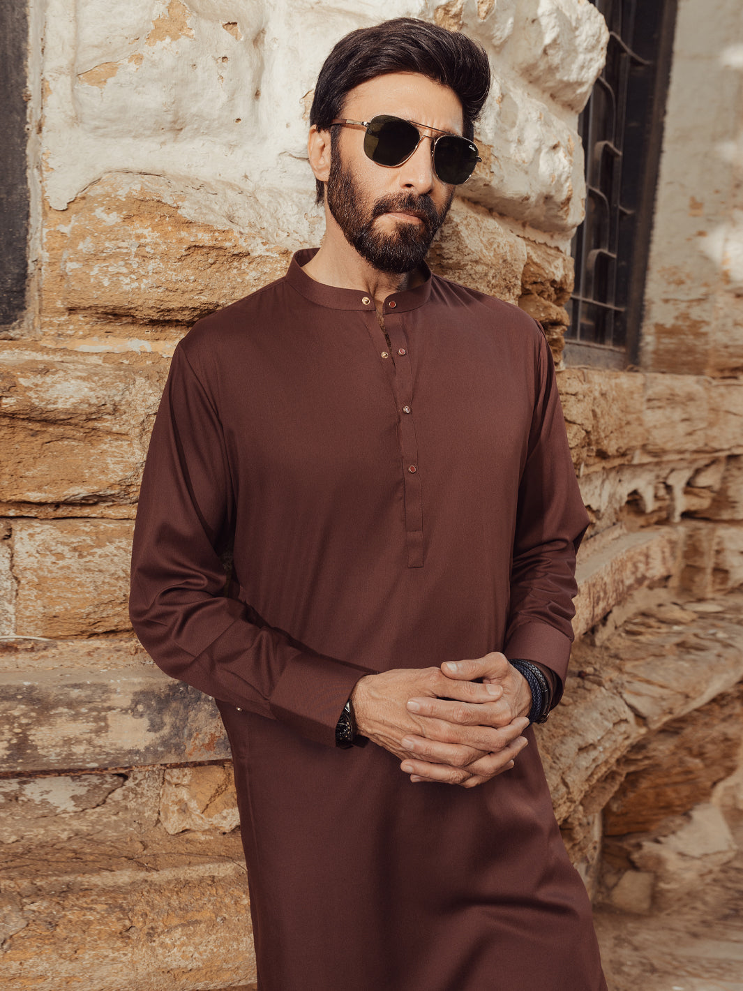 Blended Maroon Kurta Trouser - J. Junaid Jamshed