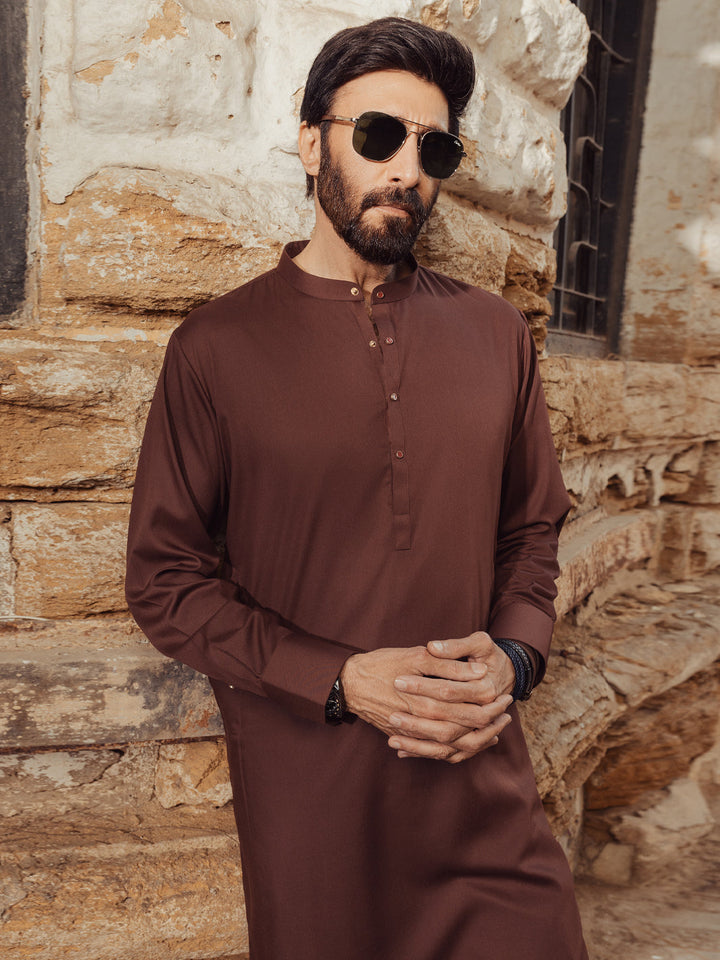 Blended Maroon Kurta Trouser - J. Junaid Jamshed