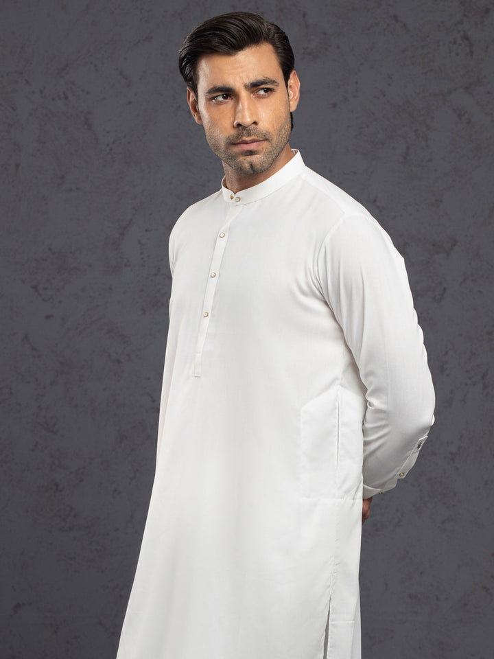 Blended White Kurta Trouser - Almirah