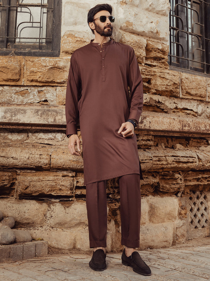 Blended Maroon Kurta Trouser - J. Junaid Jamshed