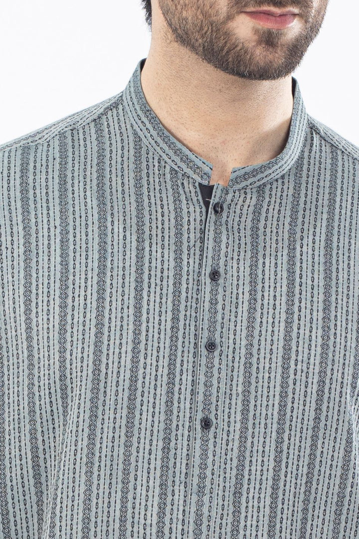 Cotton Teal Grey Kurta - Almirah