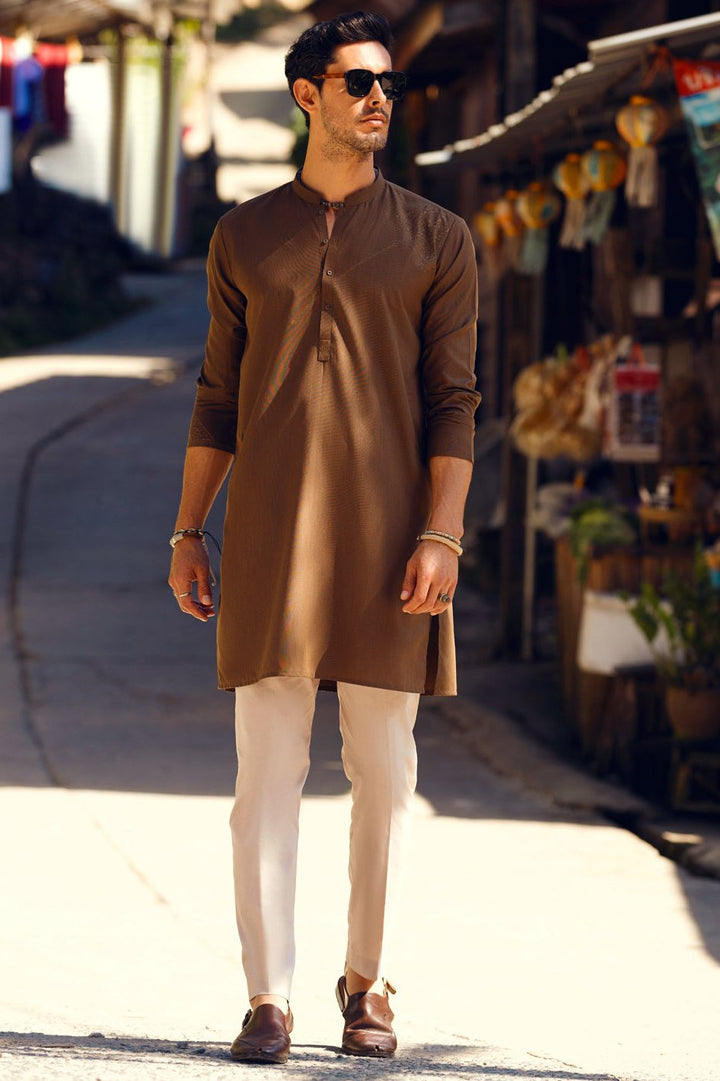 Polyester Viscose Brown Kurta - Almirah