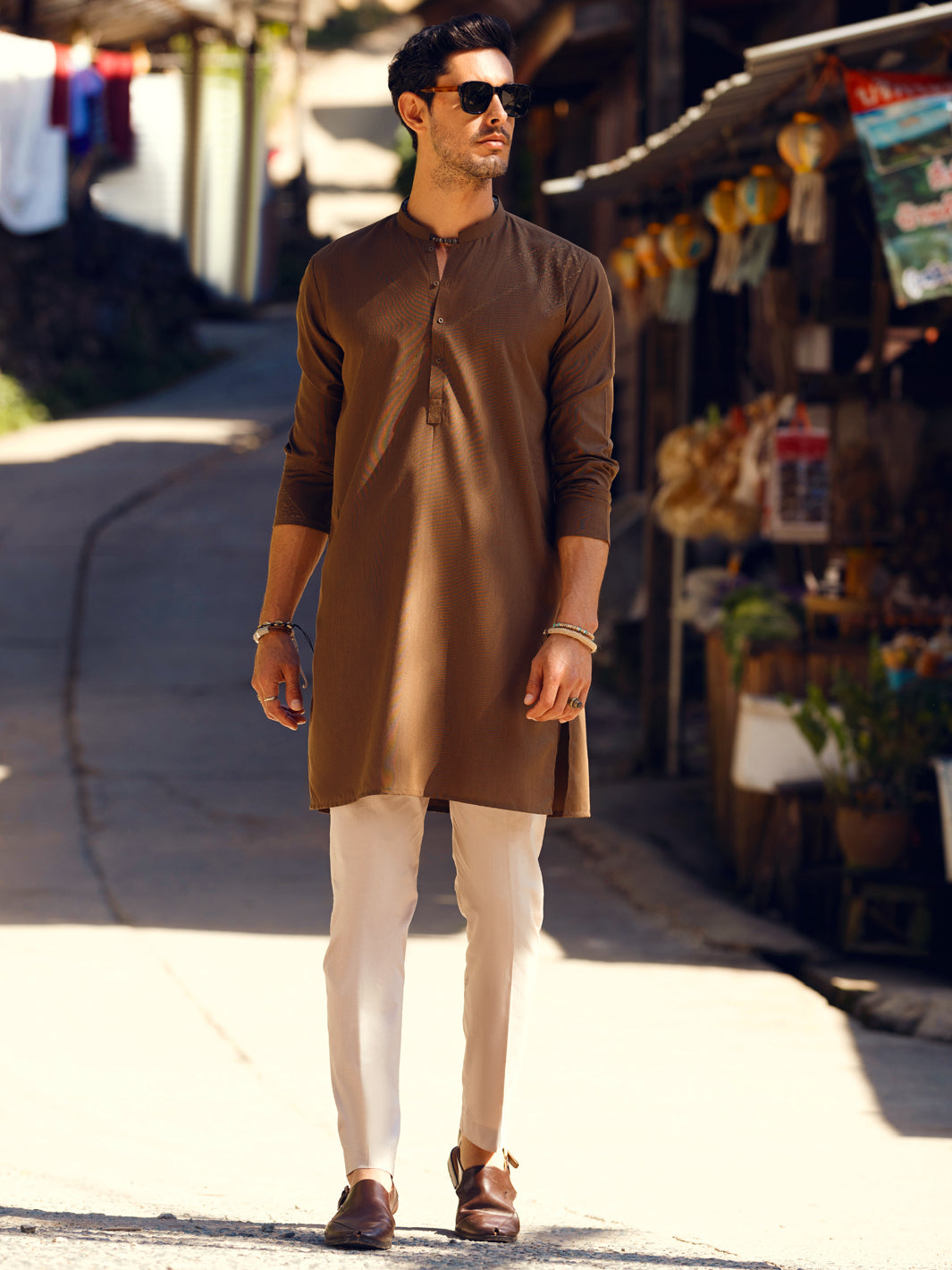 Polyester Viscose Brown Kurta - Almirah